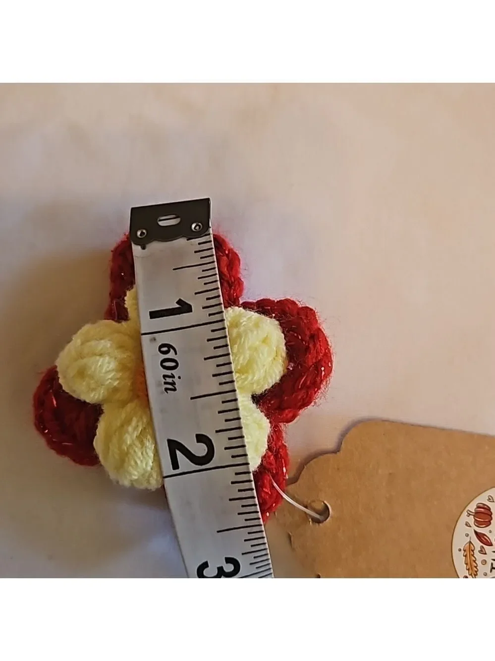 Hand Crafted bow hair accessory crochet red flower black alligator clip boho